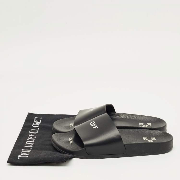 Pre Owned Off-White Black Rubber Arrow Pool Slides Size 42