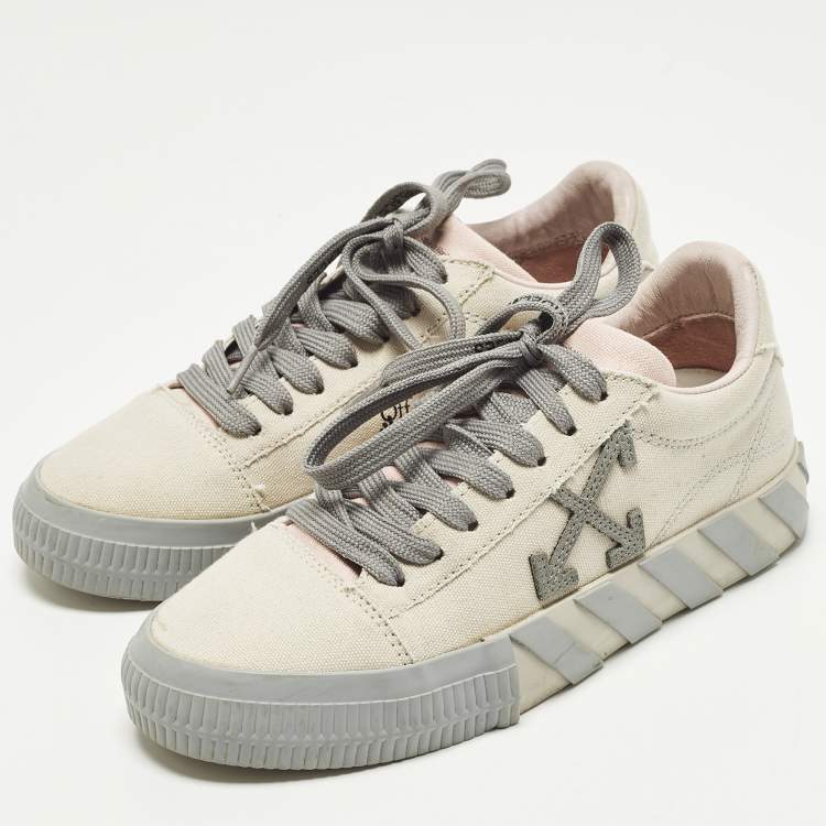 Pre Owned Off-White Vulcanized Size 38 Grey Canvas Low Top Sneakers
