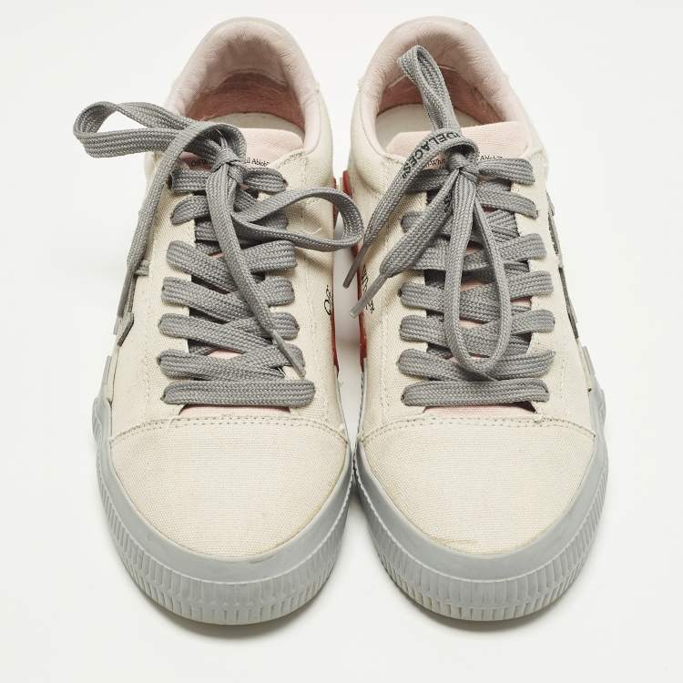 Pre Owned Off-White Vulcanized Size 38 Grey Canvas Low Top Sneakers