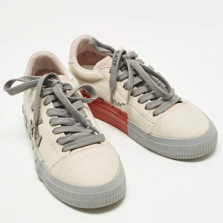 Pre Owned Off-White Vulcanized Size 38 Grey Canvas Low Top Sneakers
