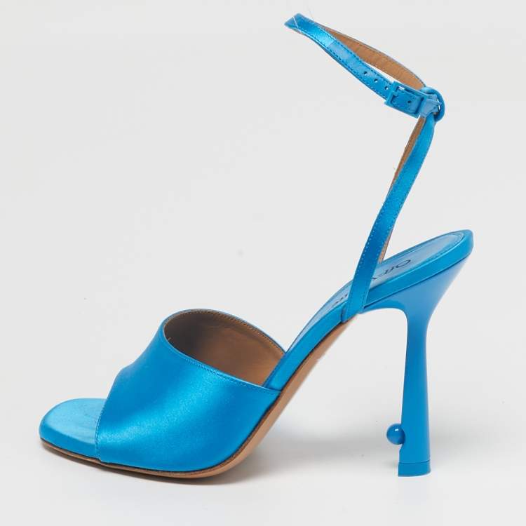 Pre Owned Off-White Lollipop Size 37 Blue Satin Ankle Strap Sandals