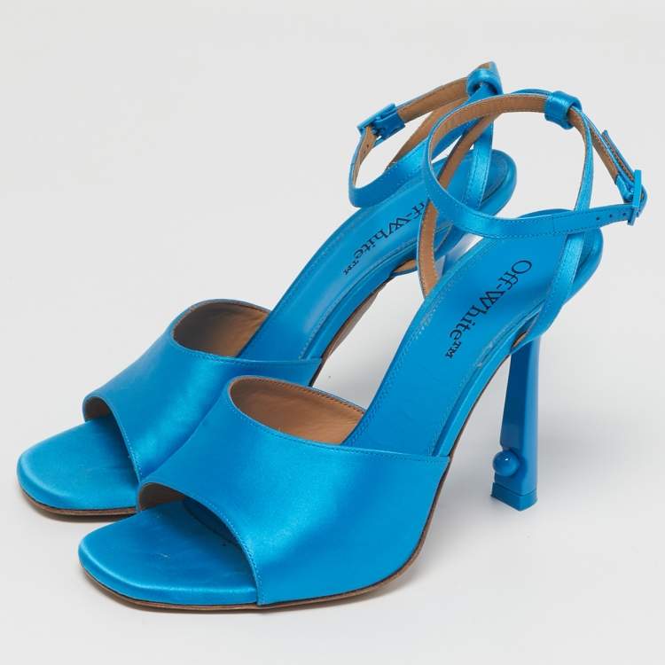 Pre Owned Off-White Lollipop Size 37 Blue Satin Ankle Strap Sandals