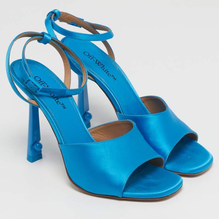 Pre Owned Off-White Lollipop Size 37 Blue Satin Ankle Strap Sandals