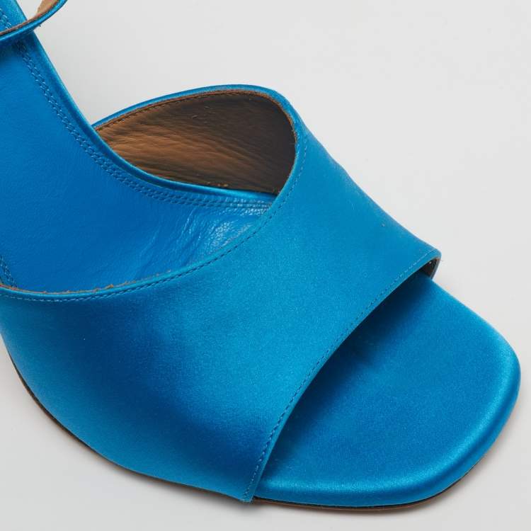 Pre Owned Off-White Lollipop Size 37 Blue Satin Ankle Strap Sandals