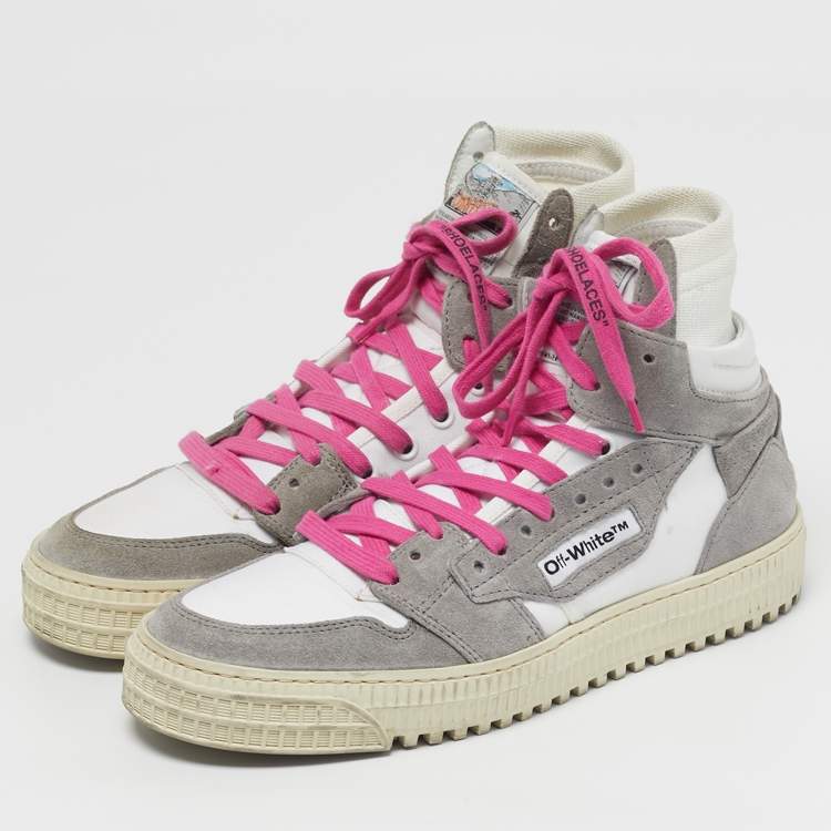 Pre Owned Off-White 3.0 Off Court Size 38 White/Grey Suede and Canvas Lace Up Sneakers
