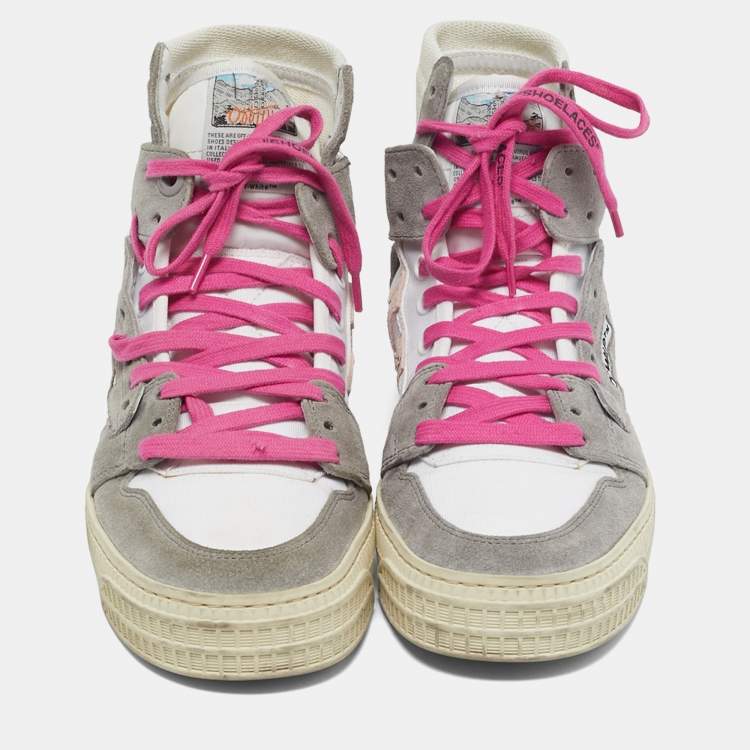 Pre Owned Off-White 3.0 Off Court Size 38 White/Grey Suede and Canvas Lace Up Sneakers