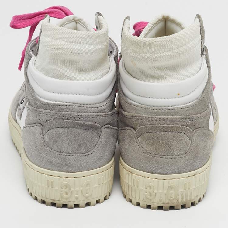 Pre Owned Off-White 3.0 Off Court Size 38 White/Grey Suede and Canvas Lace Up Sneakers