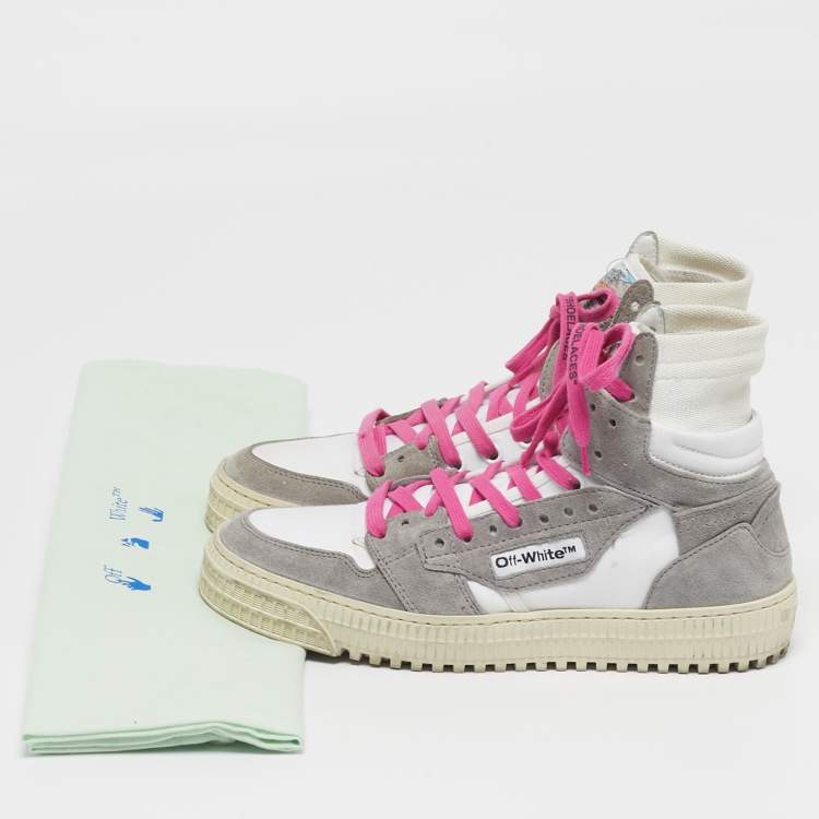 Pre Owned Off-White 3.0 Off Court Size 38 White/Grey Suede and Canvas Lace Up Sneakers