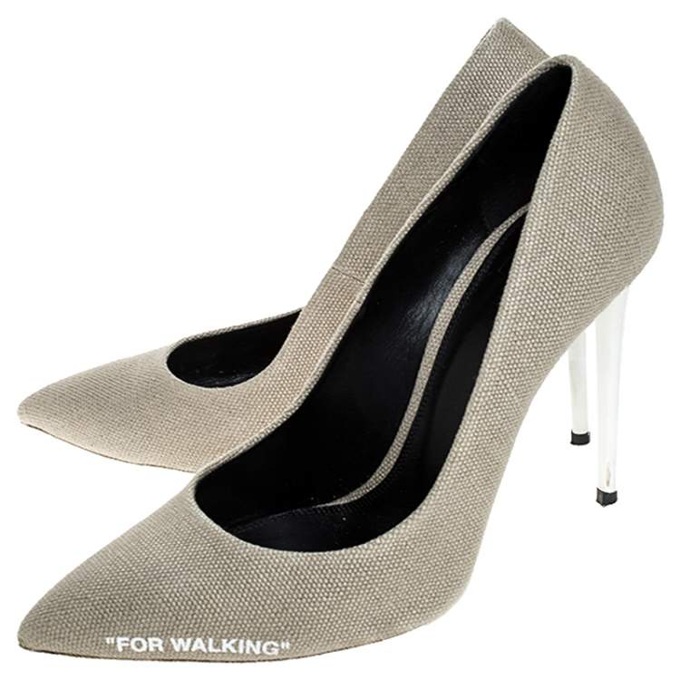 Pre Owned Off-White Beige Canvas Pointed Toe Pumps Size 39
