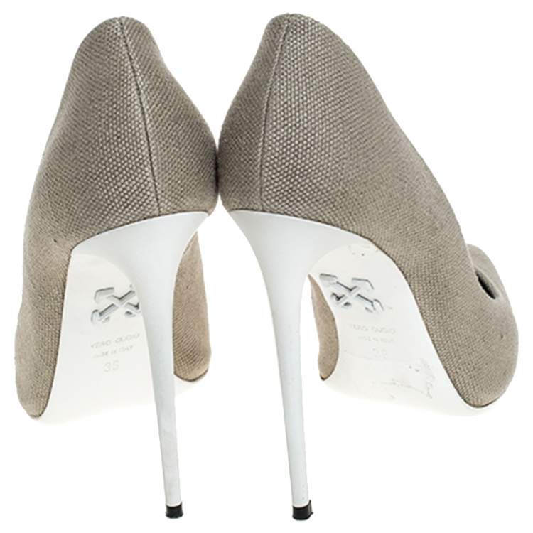 Pre Owned Off-White Beige Canvas Pointed Toe Pumps Size 39