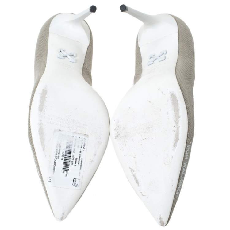 Pre Owned Off-White Beige Canvas Pointed Toe Pumps Size 39