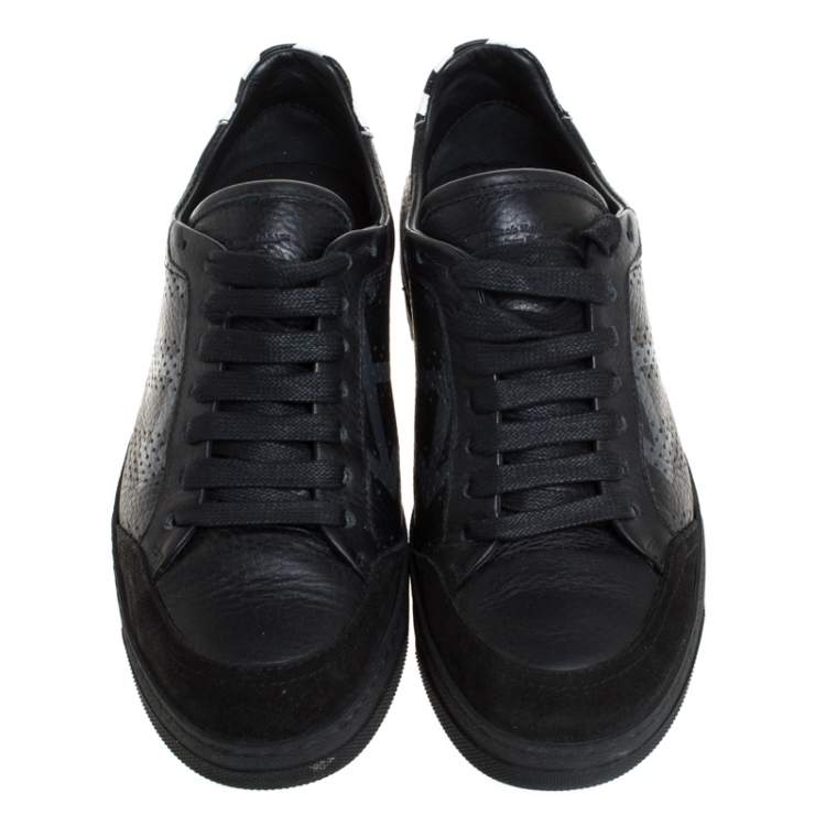 Pre Owned Off-White Black Arrow Print Leather Lace Up Sneakers Size 38