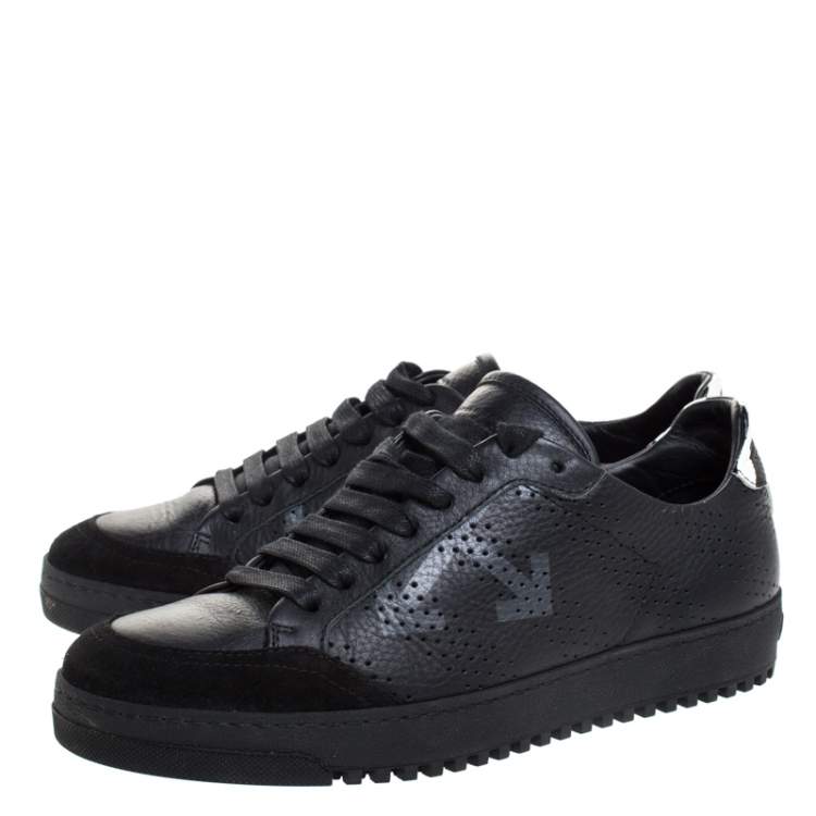 Pre Owned Off-White Black Arrow Print Leather Lace Up Sneakers Size 38