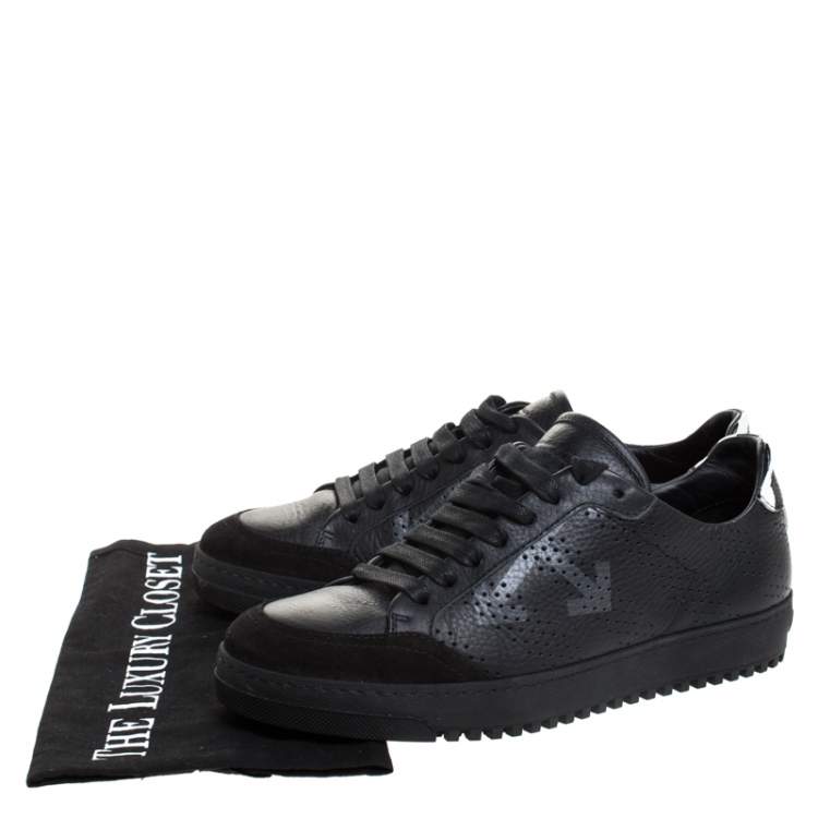 Pre Owned Off-White Black Arrow Print Leather Lace Up Sneakers Size 38