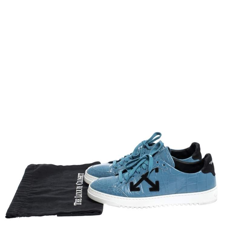 Pre Owned Off-White Blue Croc Embossed Leather Lace Low Top Sneakers Size 39