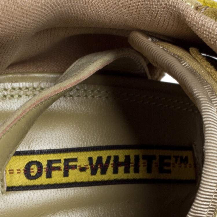 Pre Owned Off White Green Leather and Fabric Virgil Abloh Heeled Runner Suede Sandals Size 40