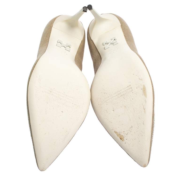 Pre Owned Off-White Beige Canvas Pointed Toe Pumps Size 39