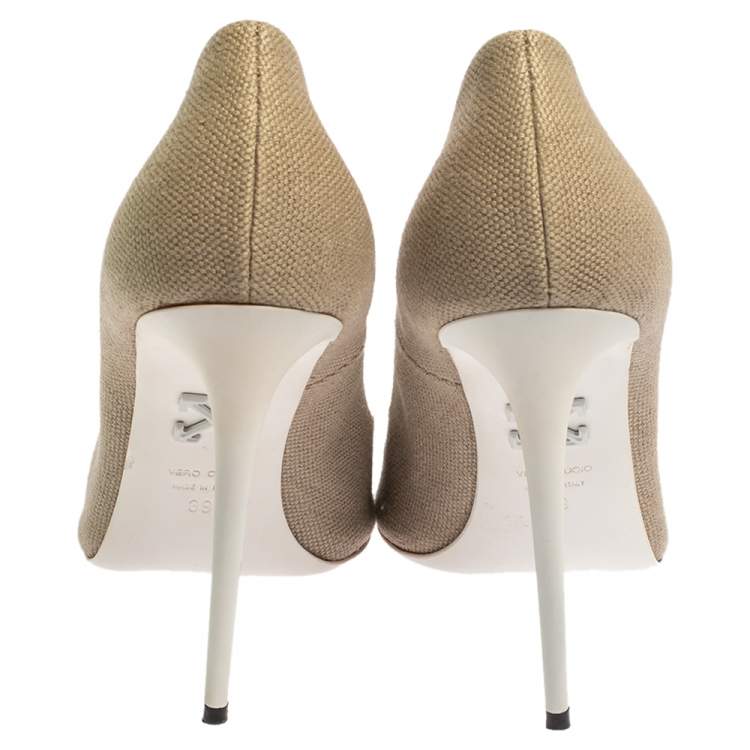 Pre Owned Off-White Beige Canvas Pointed Toe Pumps Size 39