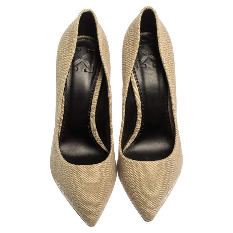 Pre Owned Off-White Beige Canvas Pointed Toe Pumps Size 39