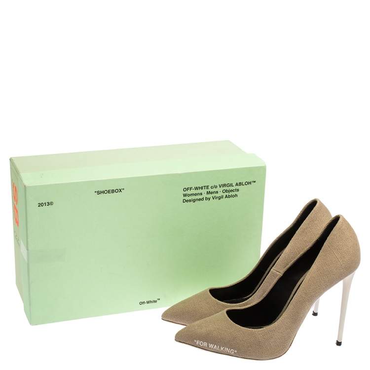 Pre Owned Off-White Beige Canvas Pointed Toe Pumps Size 39