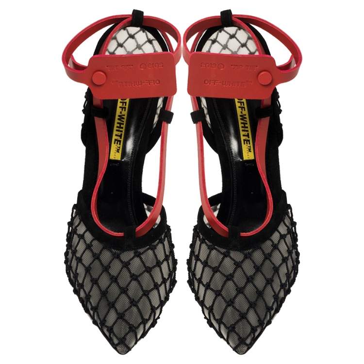 Pre Owned Off-White Black Zip-tie Mesh And Suede D'orsay Pumps Size 39