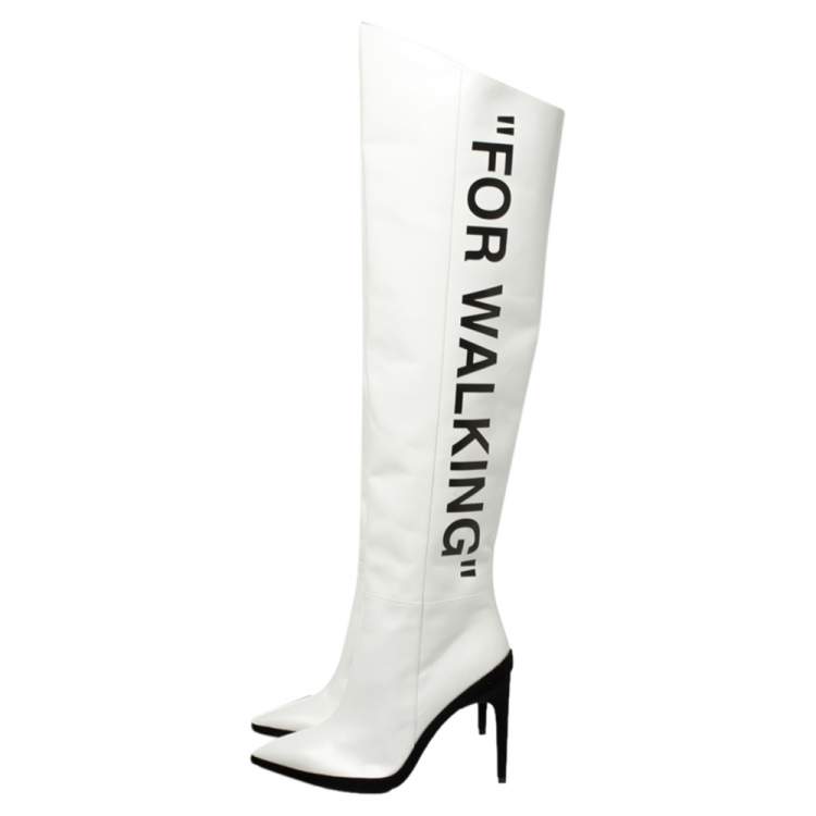 Pre Owned Off-White White Leather For Walking Thigh High Boots Size 37