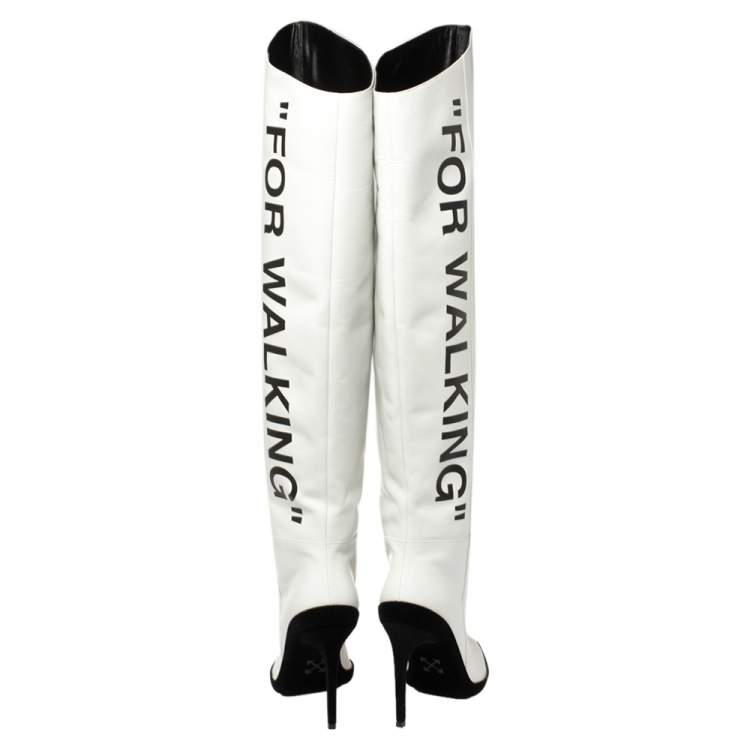 Pre Owned Off-White White Leather For Walking Thigh High Boots Size 37