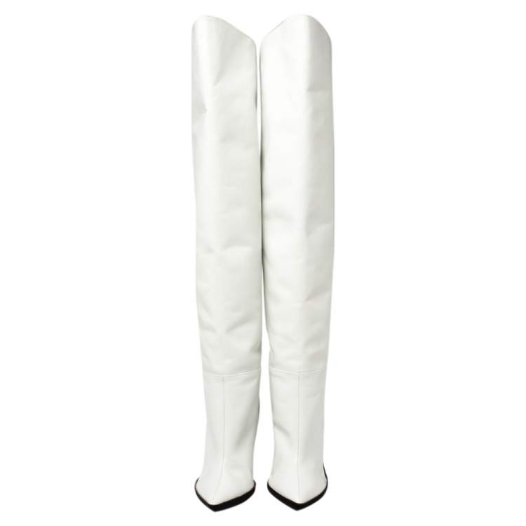 Pre Owned Off-White White Leather For Walking Thigh High Boots Size 37