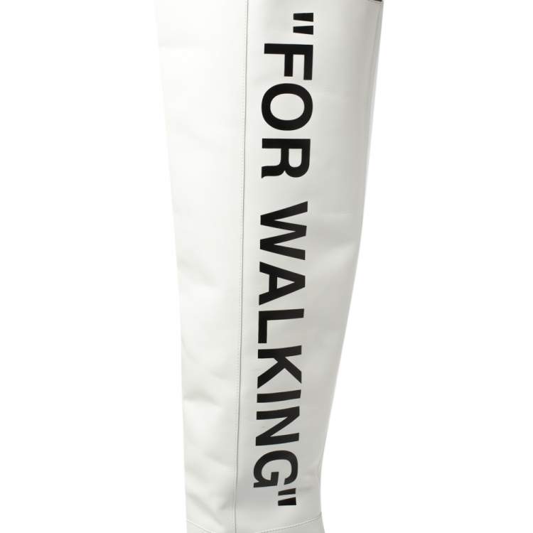 Pre Owned Off-White White Leather For Walking Thigh High Boots Size 37