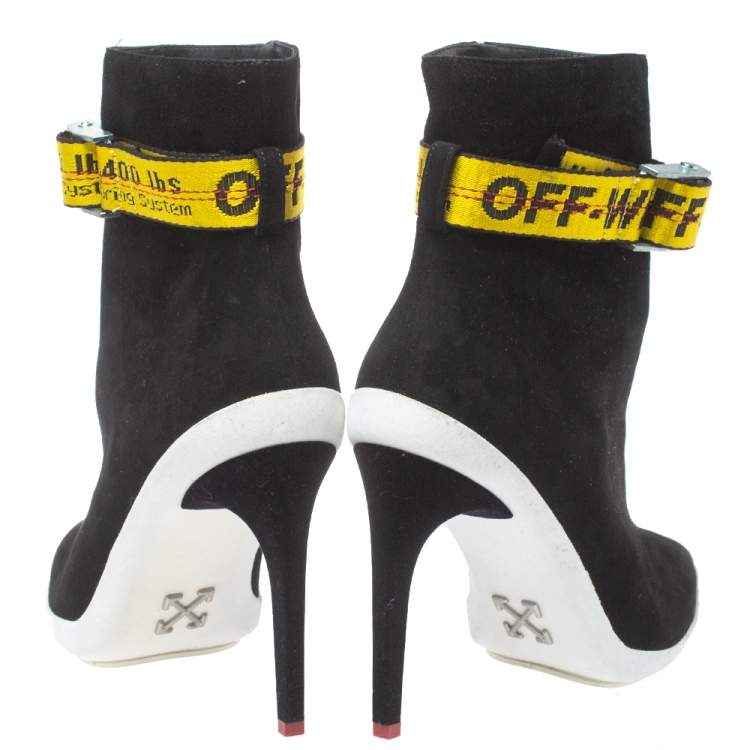 Pre Owned Off White Black Suede Pointed Toe Ankle Booties Size 38