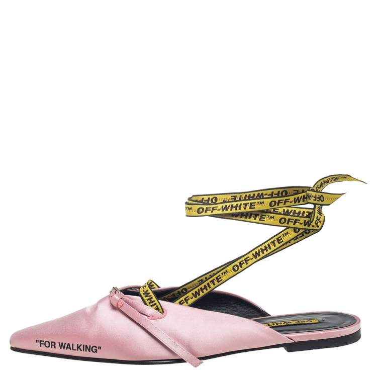 Pre Owned Off-White Pink/Yellow Satin Flat Sandals Size 39