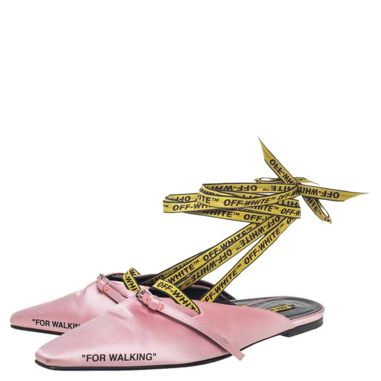 Pre Owned Off-White Pink/Yellow Satin Flat Sandals Size 39