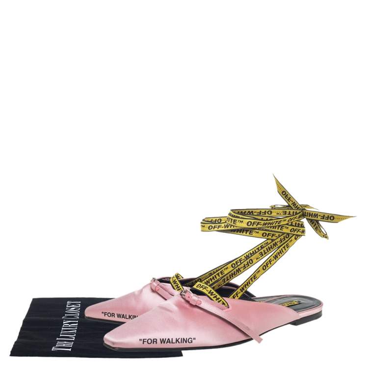 Pre Owned Off-White Pink/Yellow Satin Flat Sandals Size 39