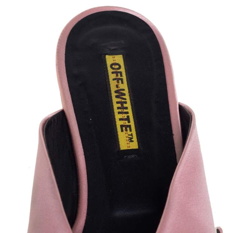 Pre Owned Off-White Pink/Yellow Satin Flat Sandals Size 39
