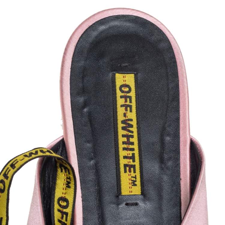 Pre Owned Off-White Pink/Yellow Satin Flat Sandals Size 39