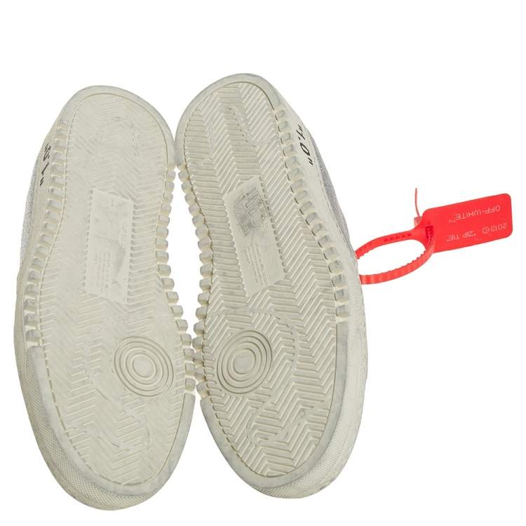 Pre Owned Off-White c/o Virgil Abloh Arrow 2.0 Silver Glitter Leather And Suede Distressed Lace Up Sneakers Size 38