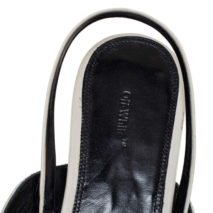Pre Owned Off-White c/o Virgil Abloh White Leather Slingback Flats Size 38