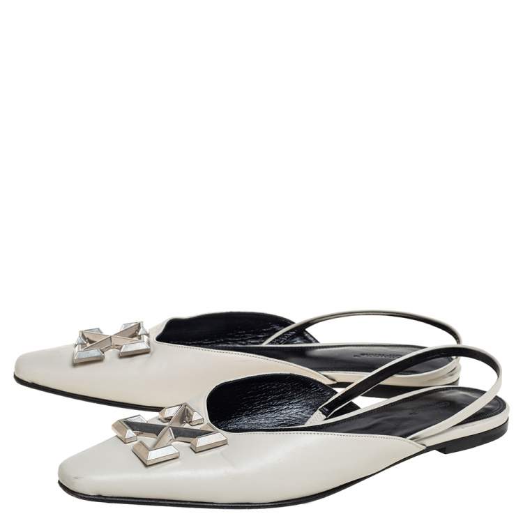 Pre Owned Off-White c/o Virgil Abloh White Leather Slingback Flats Size 38
