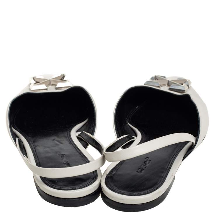 Pre Owned Off-White c/o Virgil Abloh White Leather Slingback Flats Size 38