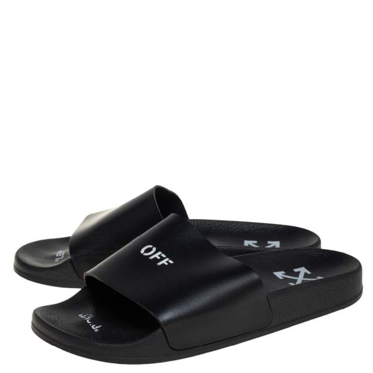 Pre Owned Off-White Black Rubber OFF Slide Sandals Size 38