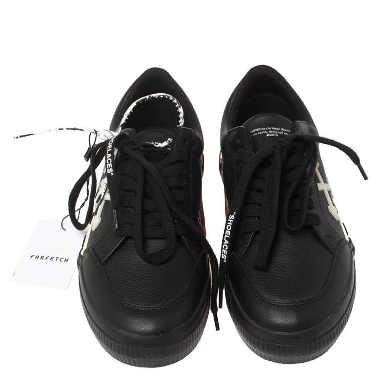 Pre Owned Off-White Black Leather Vulcanized Low Top Sneakers Size 40