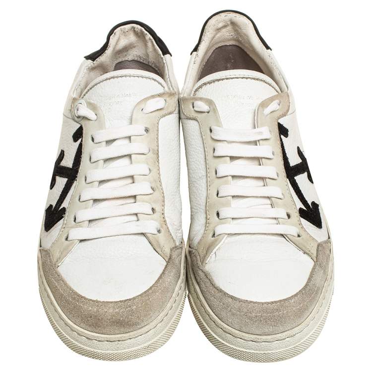 Pre Owned Off-White White/Black Leather Carryover Low Top Sneakers Size 37