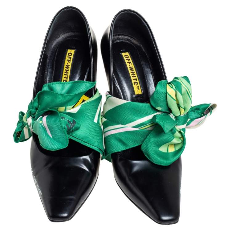 Pre Owned Off-White  Black Leather  Mary Jane Pointed Toe  Pumps Size 40