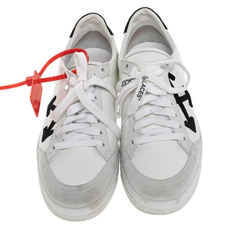 Pre Owned Off-White White/Black Leather And Suede 2.0 Low Top Sneakers Size 38