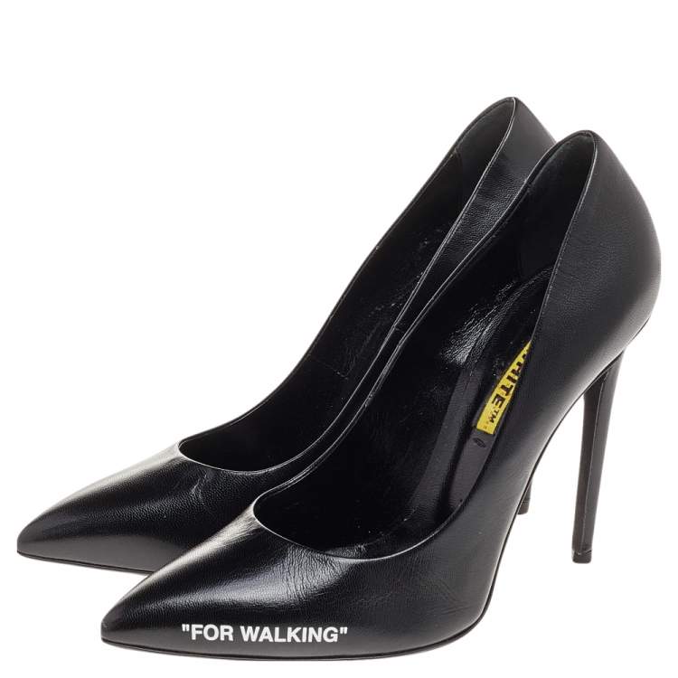 Pre Owned Off-White Black Leather For Walking Pointed Toe Pumps Size 39