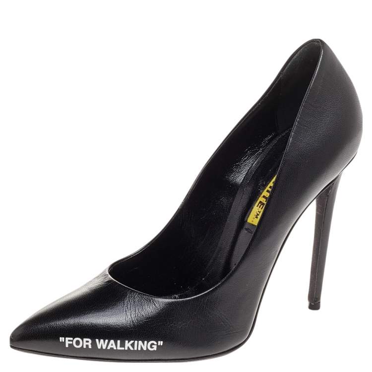 Pre Owned Off-White Black Leather For Walking Pointed Toe Pumps Size 39