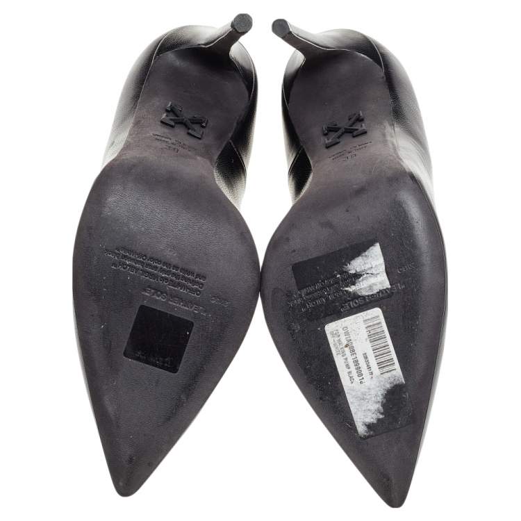 Pre Owned Off-White Black Leather For Walking Pointed Toe Pumps Size 39