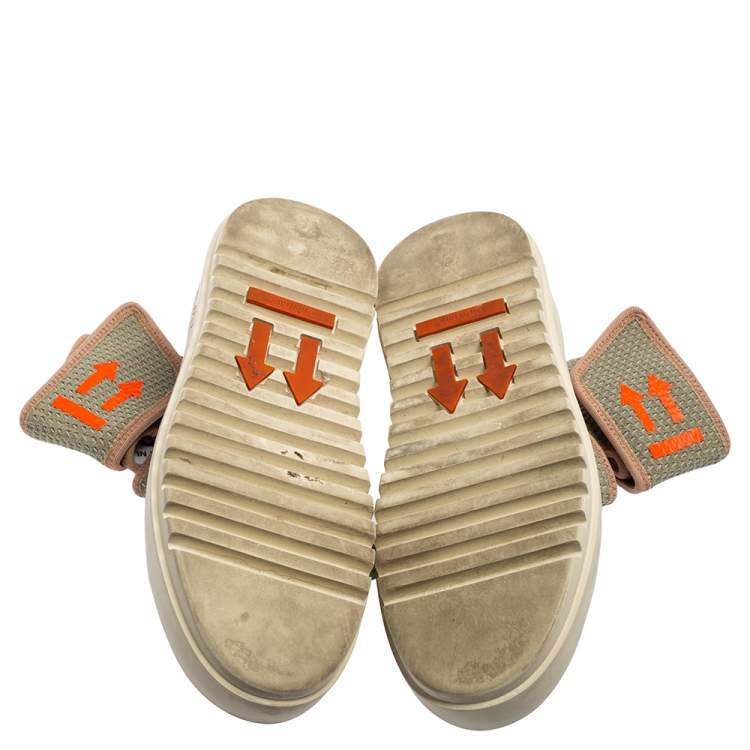 مملوكة مسبقًا Off-White Green Knit Fabric Moto Wrap Sneakers Size 38