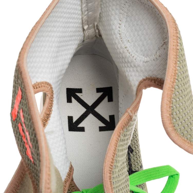 مملوكة مسبقًا Off-White Green Knit Fabric Moto Wrap Sneakers Size 38