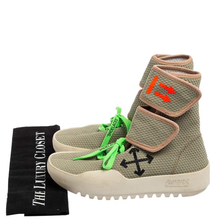 مملوكة مسبقًا Off-White Green Knit Fabric Moto Wrap Sneakers Size 38